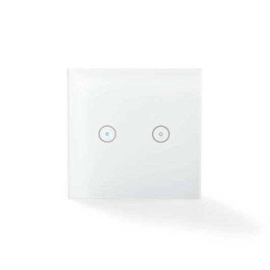 Interrupteur intelligent Wi-Fi Nedis WIFIWS20WT, 2 canaux, 300 W, façade en verre blanc