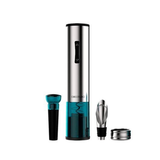 Tire-bouchon électrique Cecotec 02310 en acier inoxydable bleu, fonction presse compacte