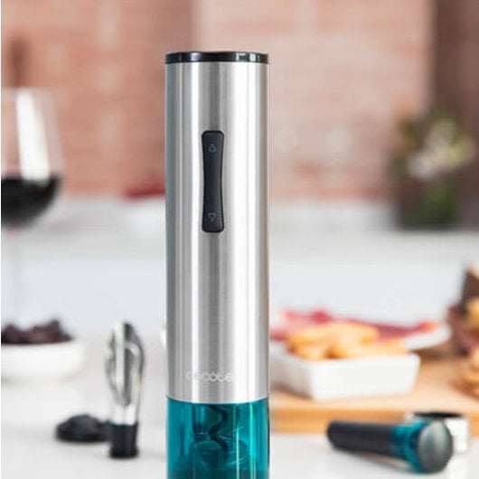 Tire-bouchon électrique Cecotec 02310 en acier inoxydable bleu, fonction presse compacte