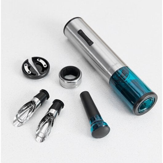 Tire-bouchon électrique Cecotec 02310 en acier inoxydable bleu, fonction presse compacte
