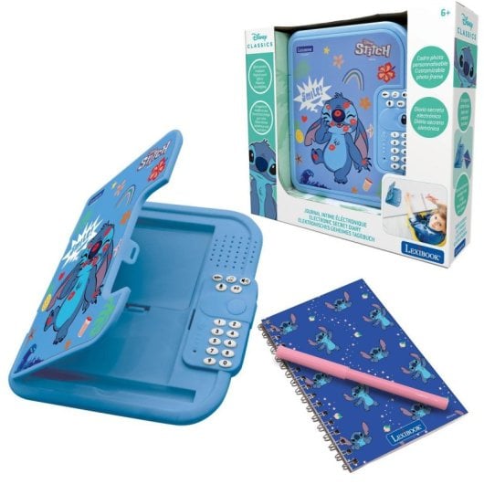 Diario segreto Disney Stitch Lexibook, registratore di melodie con password, cornice per foto