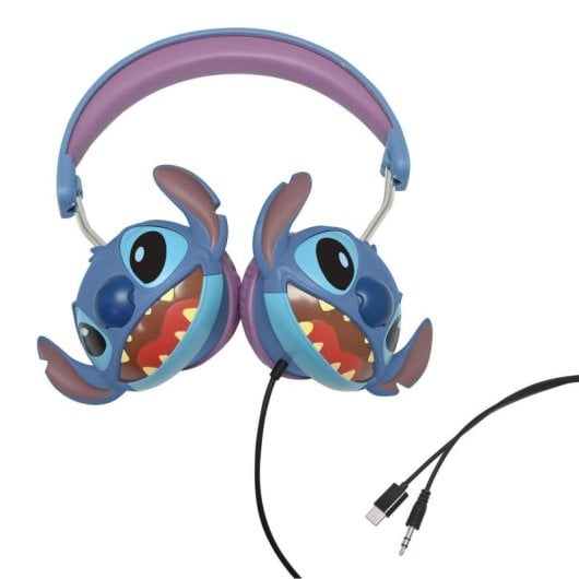 Auricular Disney Stitch 3D con cable Lexibook plegable, limitador de 85 dB, jack y USB-C