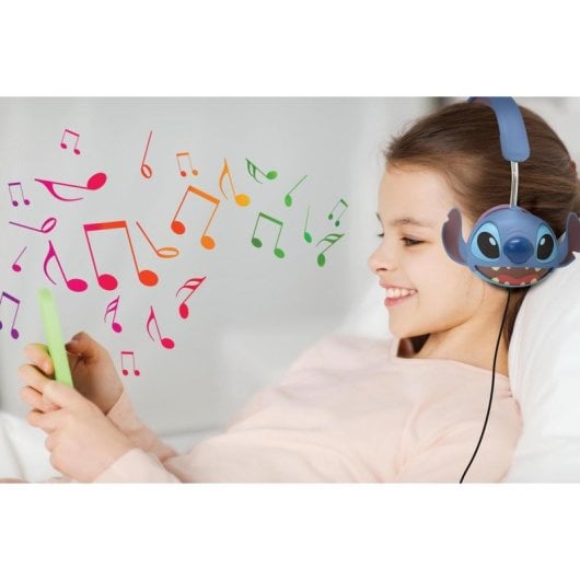Auricular Disney Stitch 3D con cable Lexibook plegable, limitador de 85 dB, jack y USB-C