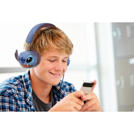 Auricular Disney Stitch 3D con cable Lexibook plegable, limitador de 85 dB, jack y USB-C