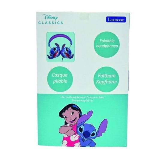 Auricular Disney Stitch 3D con cable Lexibook plegable, limitador de 85 dB, jack y USB-C