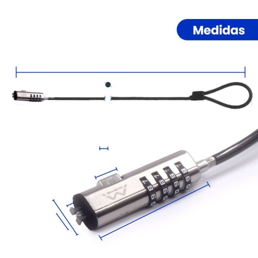 Cavo di sicurezza Ewent EW1238 Nano Combination a 4 cifre in acciaio zincato, 1,8 m, nero