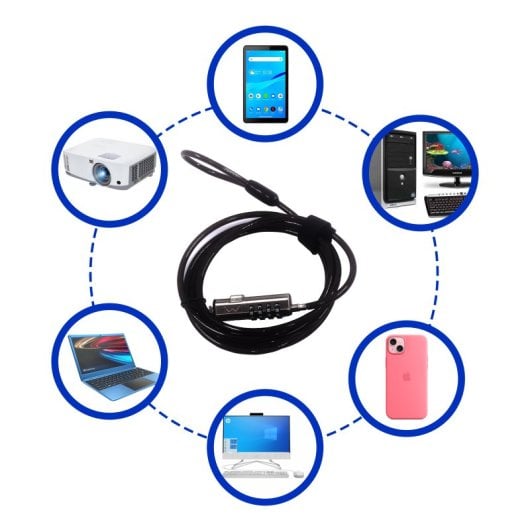 Cavo di sicurezza Ewent EW1238 Nano Combination a 4 cifre in acciaio zincato, 1,8 m, nero