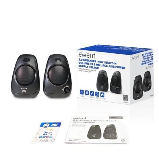 Altavoz Ewent EW3527 2.0 Estéreo Alámbrico 6W RMS USB Compacto Negro Rejilla Metálica