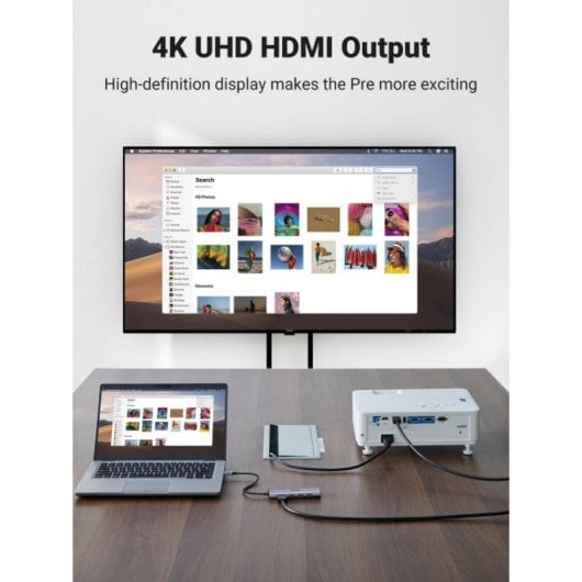 Hub USB-C Ugreen CM511 5Gbps 5 Puertos HDMI 4K Lector SD/MicroSD Gris