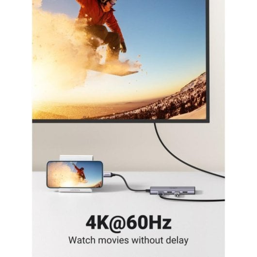 Hub USB-C Ugreen CM511 5Gbps 5 Puertos HDMI 4K Lector SD/MicroSD Gris