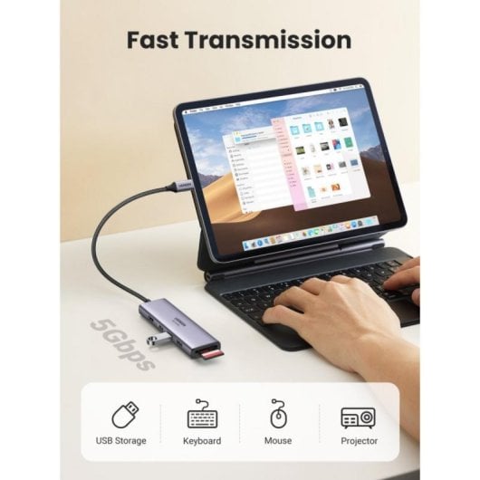 Hub USB-C Ugreen CM511 5Gbps 5 Puertos HDMI 4K Lector SD/MicroSD Gris