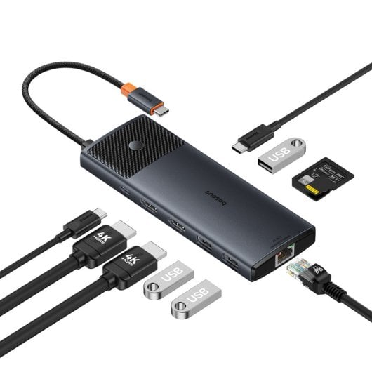 Hub Baseus 9 puertos 10Gbps modelo B00061800123-00 USB C HDMI Gigabit SD MicroSD 120Hz