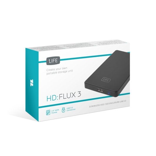 Boîtier USB 2,5″ SATA 1Life hd:flux 3 noir jusqu'à 2 To, léger et portable