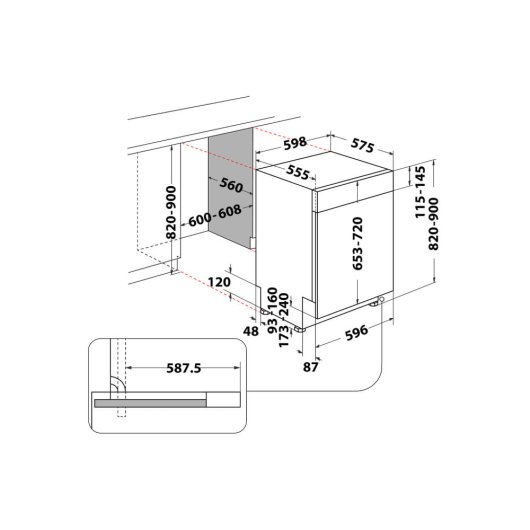 Lavavajillas Hotpoint HB 4010 B 13 Cubiertos F Semi Integrado 49dB Negro