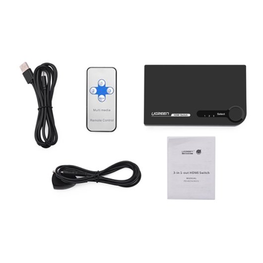 Conmutador HDMI Ugreen 40234 3 Puertos, Hembra, Negro/Blanco, 126x75mm
