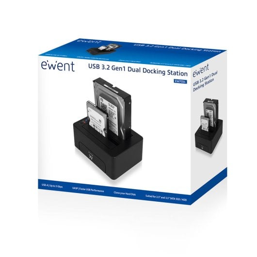 Estuche Ewent EW7014 SSD/HDD 2.5,3.5? SATA III USB 3.2 Gen 1 Type-A Negro ABS