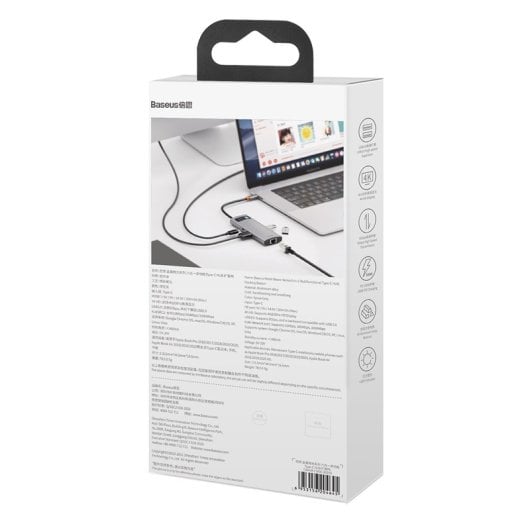 Dock USB-C Baseus Metal Gleam 100W 4K Ultra HD Ethernet 1000Mbps Gris