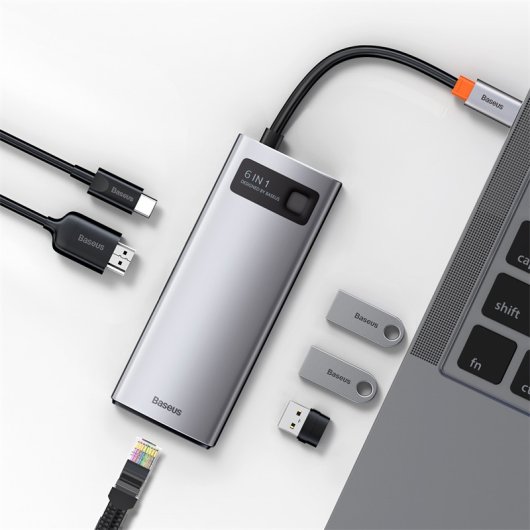 Dock USB-C Baseus Metal Gleam 100W 4K Ultra HD Ethernet 1000Mbps Gris