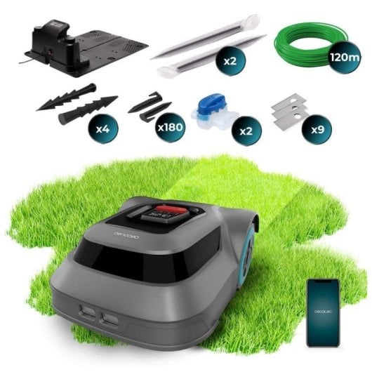 Robô corta-relva Cecotec Conga Lawn 500 m² IPX6 com controlo por aplicação, 2500 mAh, cobertura morta silenciosa