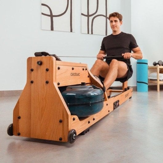 Máquina de remo Cecotec Drumfit Rower 20000 Neptuno Wood agua LCD Bluetooth 135 kg