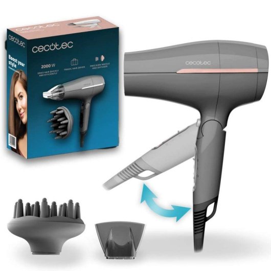 Secador Cecotec 2000W Motor Hair Care Viaje Boquilla Precisión Difusor Anilla Filtro Extraíble