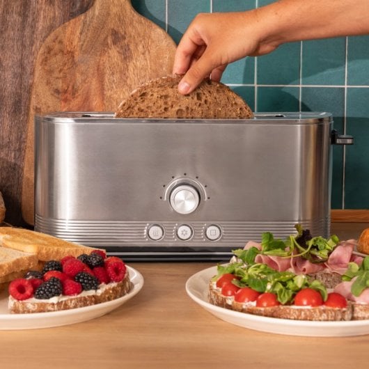 Tostador Cecotec Ranura Larga 1050W, Anillo Luminoso, 7 Niveles, Acero Inoxidable