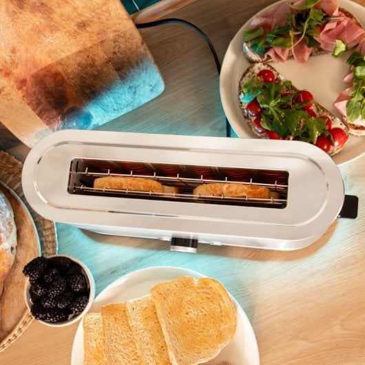 Tostador Cecotec Ranura Larga 1050W, Anillo Luminoso, 7 Niveles, Acero Inoxidable