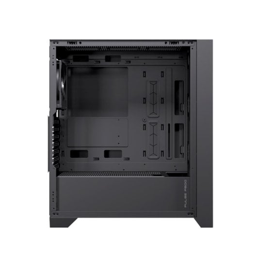 Boîtier PC Einarex Pulse P600 Core Black avec panneau latéral interchangeable en mesh/verre trempé, compatible avec 6 ventilateurs, refroidissement liquide 360 mm et panneau latéral en verre.