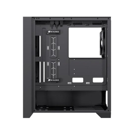 Boîtier PC Einarex Pulse P600 Core Black avec panneau latéral interchangeable en mesh/verre trempé, compatible avec 6 ventilateurs, refroidissement liquide 360 mm et panneau latéral en verre.