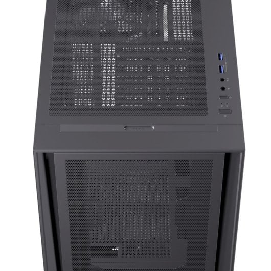 Boîtier PC Einarex Pulse P600 Core Black avec panneau latéral interchangeable en mesh/verre trempé, compatible avec 6 ventilateurs, refroidissement liquide 360 mm et panneau latéral en verre.
