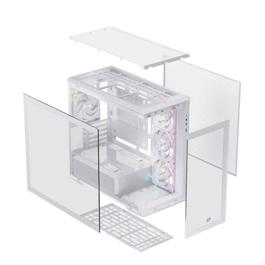 Caja PC Einarex Zenith ZM800 RGB White Midi Tower panorámica soporte 10 ventiladores