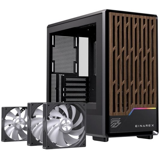 Torre Einarex PULSE PM400 RGB Black compacto, madera, 2x140mm, micro ATX, cristal templado