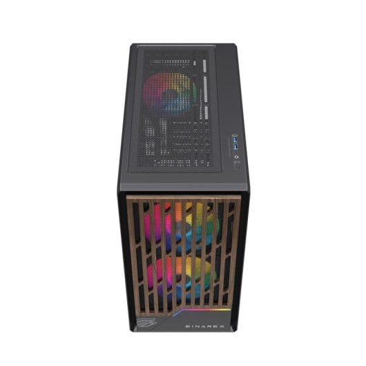 Torre Einarex PULSE PM400 RGB Black compacto, madera, 2x140mm, micro ATX, cristal templado