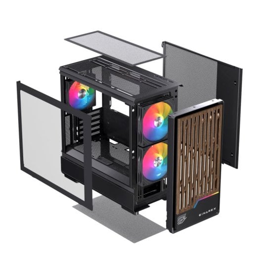 Torre Einarex PULSE PM400 RGB Black compacto, madera, 2x140mm, micro ATX, cristal templado