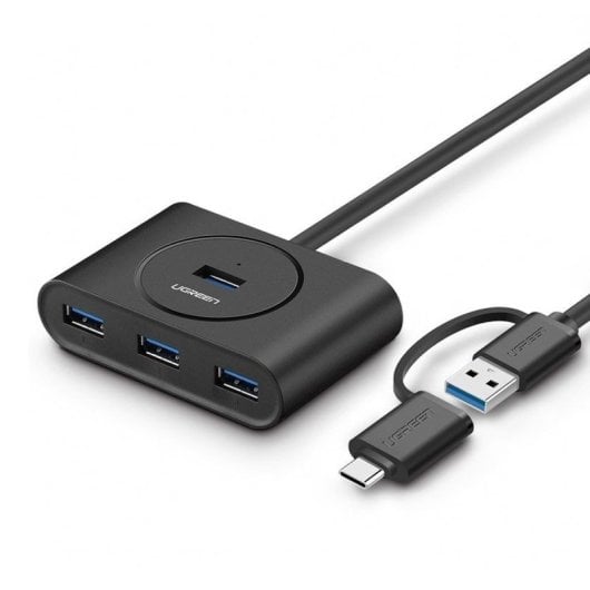HUB USB Ugreen 40850 4 Puertos USB 3.0 OTG 5Gb/s Protección Eléctrica Negro