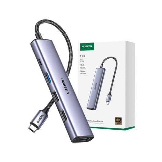 Hub Ugreen CM478 USB-C HDMI 4K 3x USB-A PD 100W Aluminio Compacto