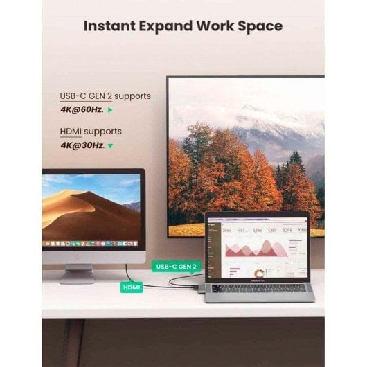 Hub USB-C Ugreen 60559 HDMI 4K 3x USB 3.0 Thunderbolt Argento