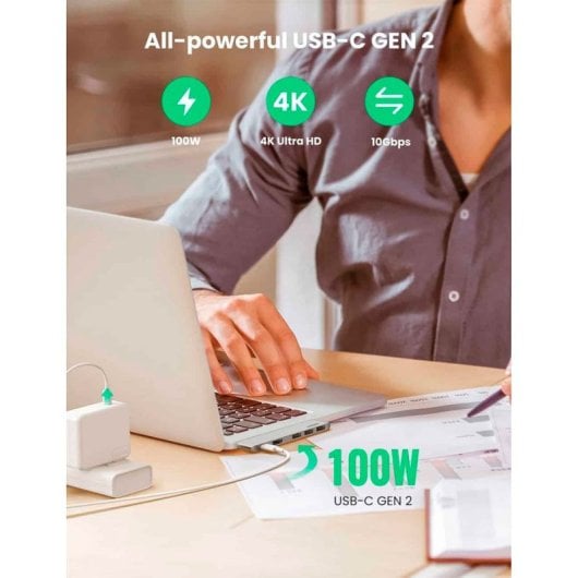 Hub USB-C Ugreen 60559 HDMI 4K 3x USB 3.0 Thunderbolt Plata Plug & Play