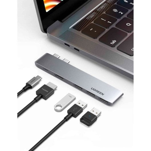 Hub USB-C Ugreen 60559 HDMI 4K 3x USB 3.0 Thunderbolt Plata Plug & Play