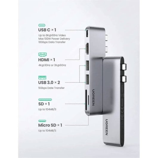 Ugreen CM380 6-in-1 USB-C Hub für Macbook Air/Pro Schwarz