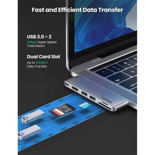 Ugreen CM380 6-in-1 USB-C Hub für Macbook Air/Pro Schwarz