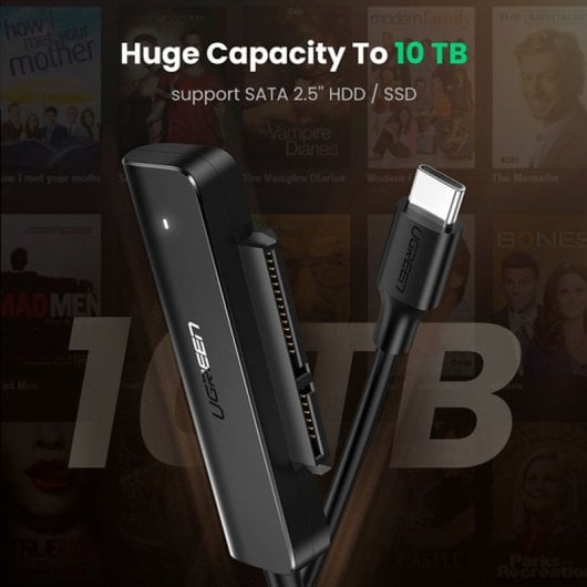 Adaptador Ugreen CM321 USB-C para SATA 2,5″ 6Gbps UASP/TRIM Plug&Play Preto