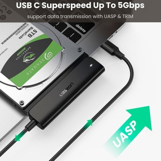 Adaptador Ugreen CM321 USB-C para SATA 2,5″ 6Gbps UASP/TRIM Plug&Play Preto