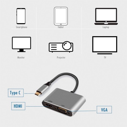 Adaptador Ewent EW9700 HDMI USB-C Plug and Play, 4K, Aluminio, Negro/Plata