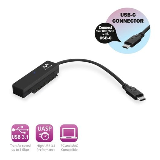 Adaptador Ewent EW7075 USB-C 3.1 a SATA 2,5? UASP 70mm Negro