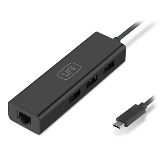 Hub USB-C 1Life usb:hub 3 USB 3.0 RJ-45 Preto 3xUSB 3.0 hasta 5Gbps Ethernet Gigabit