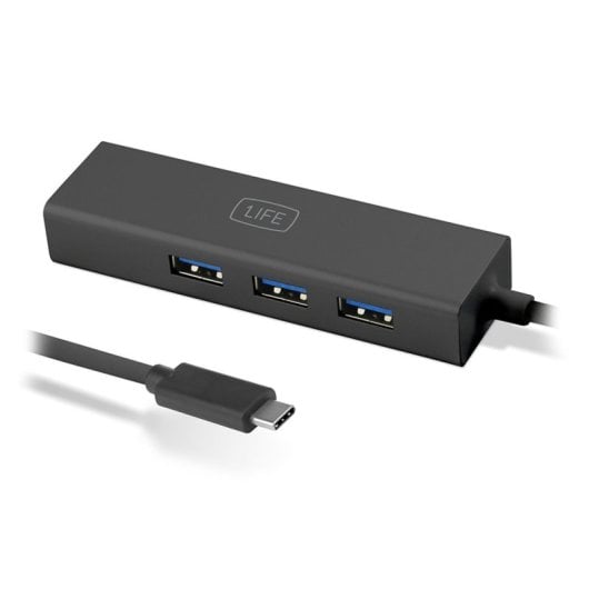 Hub USB-C 1Life usb:hub 3 USB 3.0 RJ-45 Preto 3xUSB 3.0 hasta 5Gbps Ethernet Gigabit