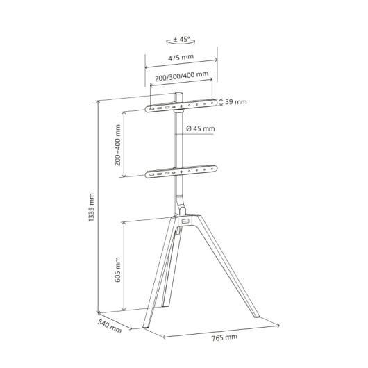 Supporto TV Thomson Wood, in legno massello, altezza regolabile fino a 65″ VESA 400x400mm, 40kg