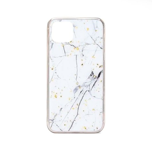 Custodia in silicone antiscivolo ultrasottile Forcell Marble per iPhone 11 Pro Max, bianca