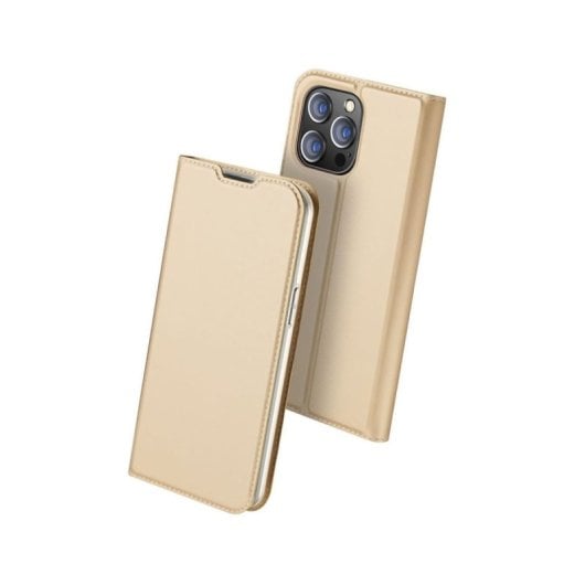 Forcell Premium Flip Cover iPhone 14 Pro Max Gold Silikonschutz Präziser Schnitt